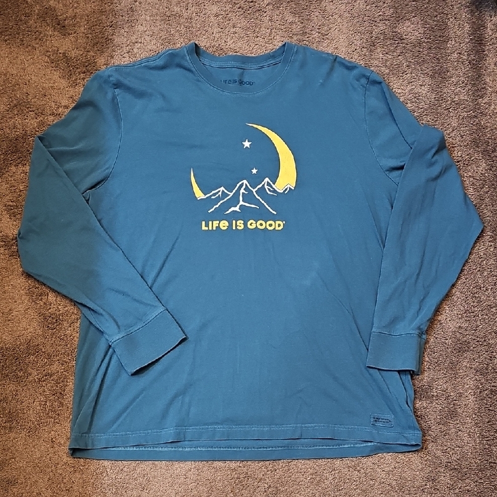Life Is Good Teal Long Sleeve with Yellow Moon Design